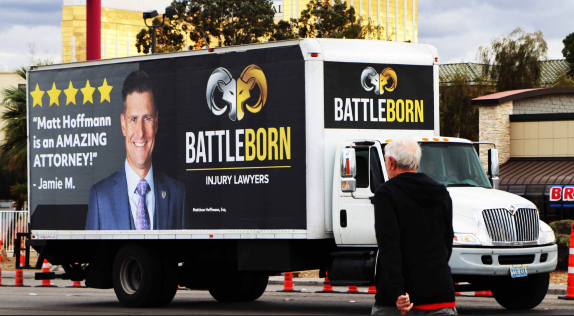 Battle Born Injury Lawyers attorney testimonial truck
