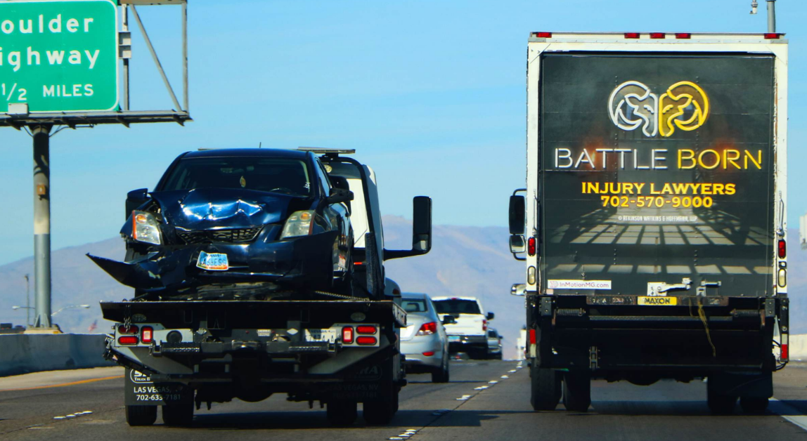 Battle Born Injury Lawyers truck on highway